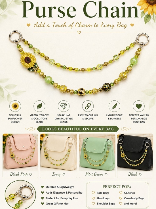 mimilanefashion Accessories - Purse Chain Sunflower Bag Charm - Green & Yellow